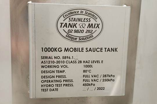1000 kg mobile sauce tank